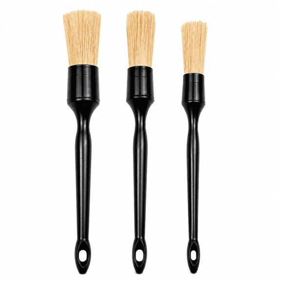 Car Detailing Brushes 3-Pack, Soft Boar Hair Auto Cleaning Brushes