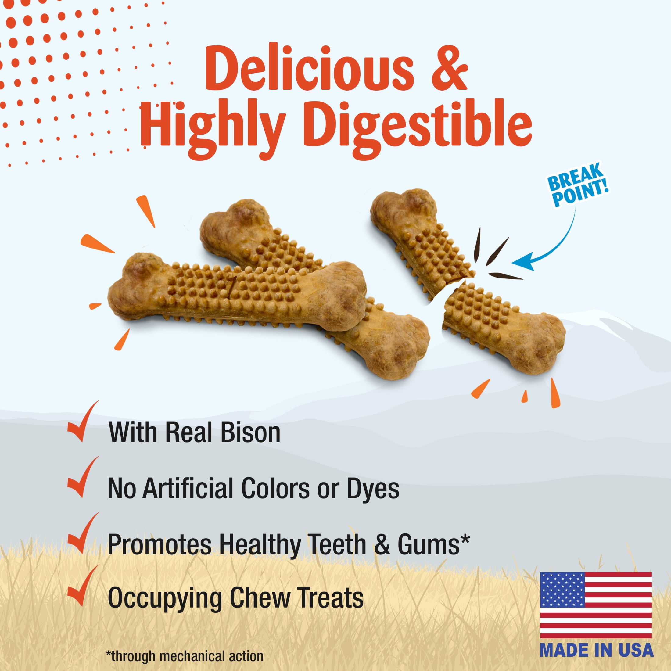 (4 pack) Nylabone Nubz Wild Dog Treats for Small Dogs, Bison Flavor Dog Bones, Small - Up to 25 lbs., 12 Count
