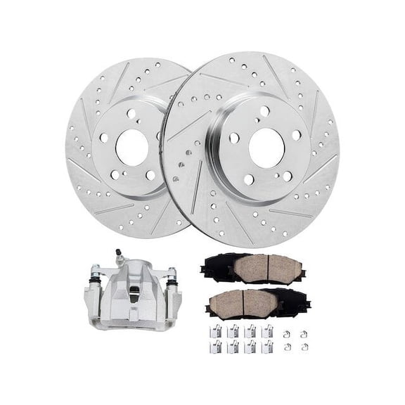Front Brake Pad Rotor and Caliper Set - Compatible with 2009 - 2019 Toyota Corolla 1.8L 4-Cylinder 2010 2011 2012 2013 2014 2015 2016 2017 2018
