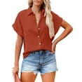 thumbnail image 2 of ZOHIUM Women Shirts Women's Solid Color Single Breasted Fashionable Casual Shirt Sleeved Shirt Summer Work Tops for Women Womens Tops Blouses for Women Dressy Casual (Brown,XXL), 2 of 4