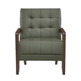 thumbnail image 2 of Lenie Accent Armchair- Button Tufted Green Leather- Walnut Brown Wood, 2 of 6