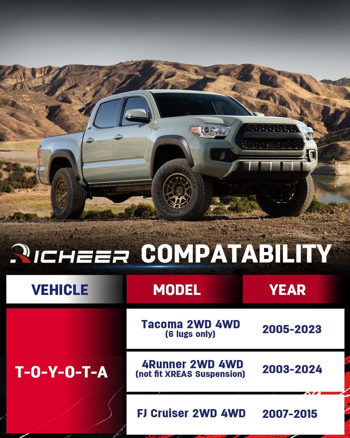 Richeer 1.5 inch Leveling Lift Kit Compatible with 2005-2023 Tacoma 2003-2024 4 Runner, Leveling Lift Kit Fit for Tacoma 4 Runner Forged Front Strut Spacers Raise the Front of your Vehicle by 1.5"