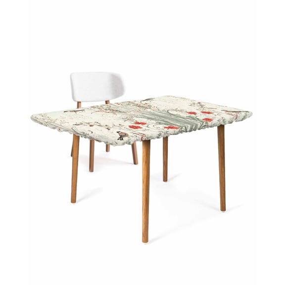 Vintage Botanical Rectangle Tablecloth, Waterproof Elastic Fitted Table Covers for 4 Foot Tables, 24x50inch Decorative Tablecloths for Picnic, Camping, Outdoor, Summer Birds Pastoral Spring Floral