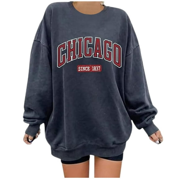 UJNDER Women's Sweatshirt Festival Letter Print Round Neck Pullover Long Sleeve Casual Lightweight Dark Gray XXL