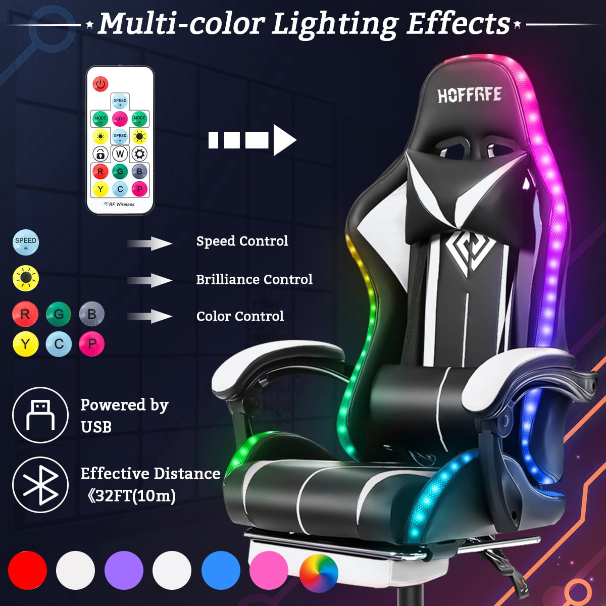 HOFFREE Gaming Chair with Massage and LED RGB Lights Ergonomic