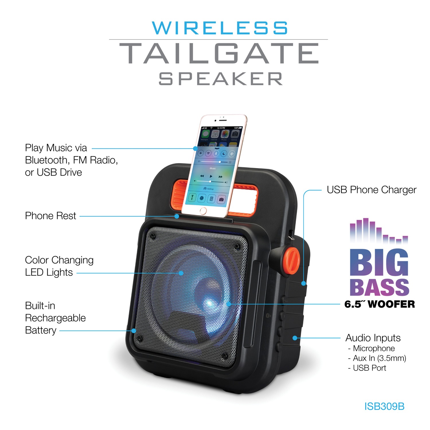 iLive Portable Bluetooth Speaker, Black, ISB309B - image 3 of 5