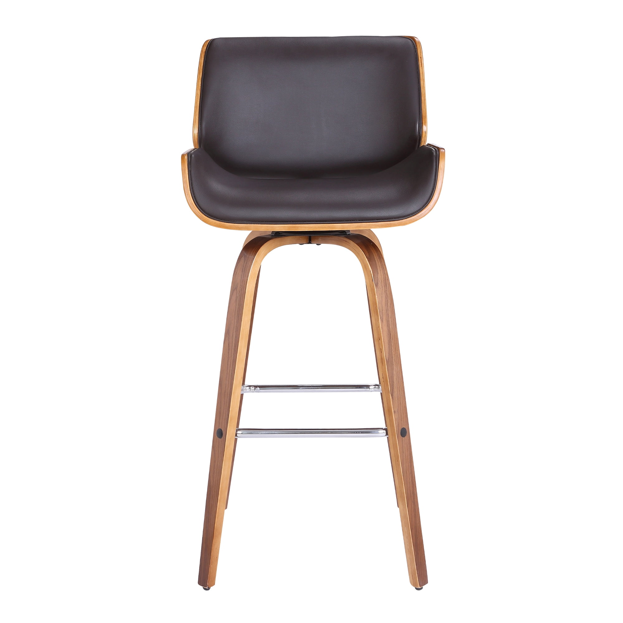 Tyler 30" Bar Height Swivel Brown Faux Leather and Walnut Wood Bar Stool - Set of 3