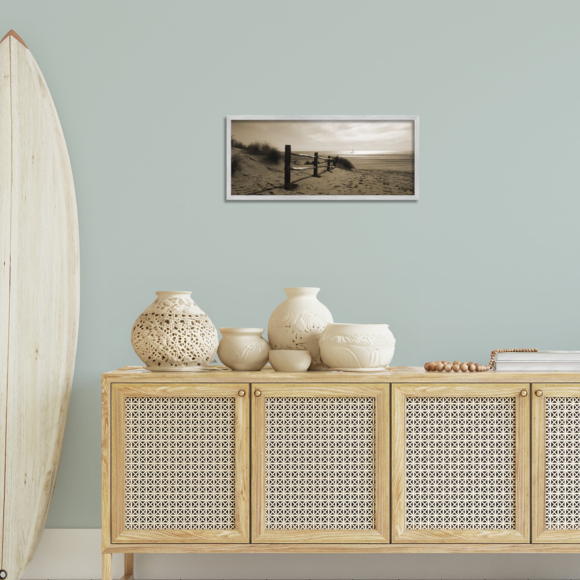 Stupell Industries Open Water Beach Landscape Photography Gray Framed Art Print Wall Art, 24 x 10