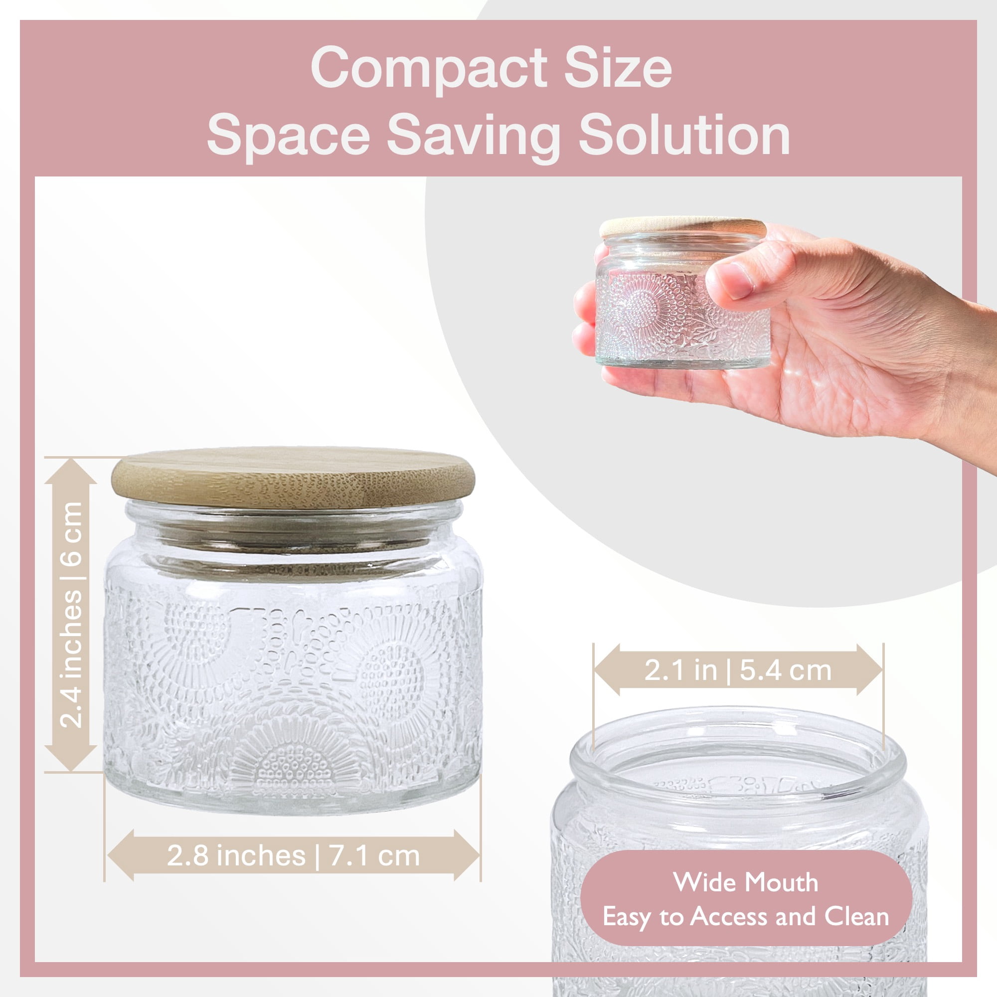 LINGSHINE 4 oz Mini Glass Food Storage Jars with Reusable Bamboo Lids, 12-Count 6 Colors Embossed, Home Décor Candle Making Parties Wedding Baby Shower Favors Gift