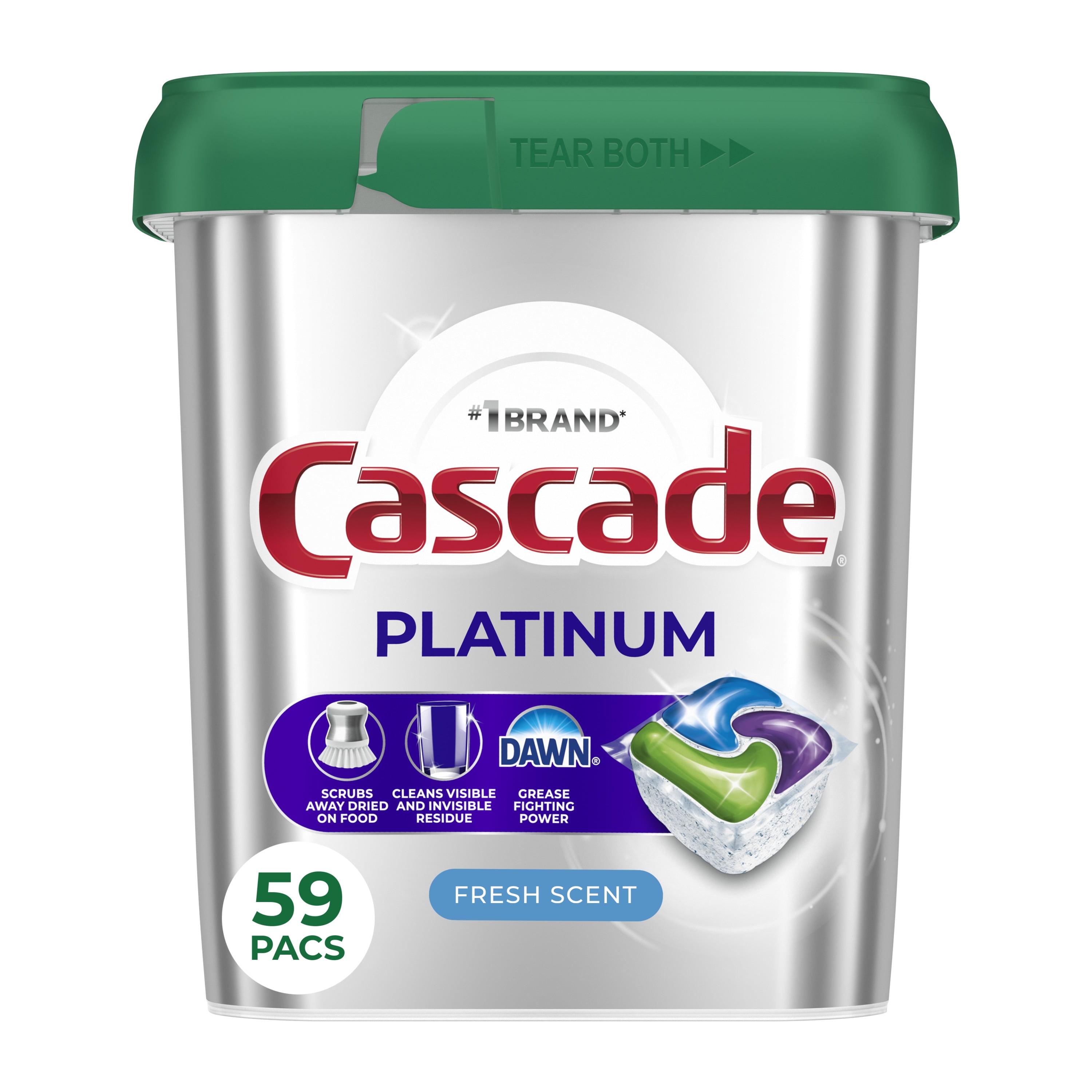 (2 pack) Cascade Platinum Dishwasher Pods, Dishwasher Detergent Soap Tabs, Fresh, 59 Count