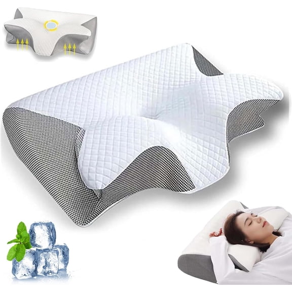 Almohada Japonesa para Dormir, Japanese Pillows for Sleeping, Butterfly Pillow for Neck Pain, Ergonomic Cervical Memory Foam Pillows, Ultra Pain Relief Cooling Pillow for Neck Support (Gray)