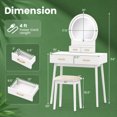 thumbnail image 5 of Small Makeup Dressing Table Vanity Set with Round 3‑Color Dimmable LED Lighted Mirror, 4 Storage Drawers, Solid Wood Legs and Cushioned Stool for Compact Bedroom,Black, 5 of 7