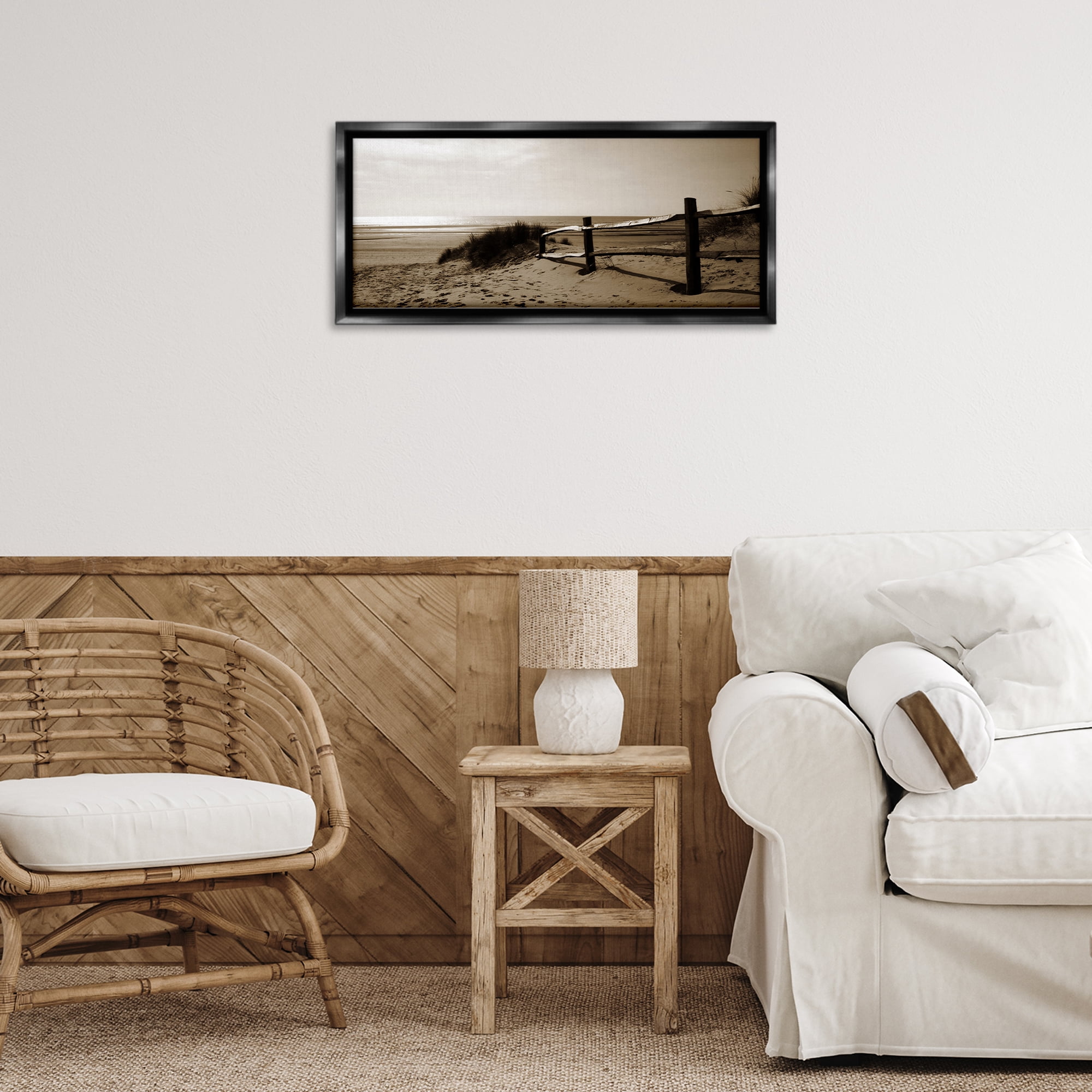 Stupell Industries Beach at Sundown Nautical & Beach Photography Black Floater Framed Canvas Art Print Wall Art, 25 x 11