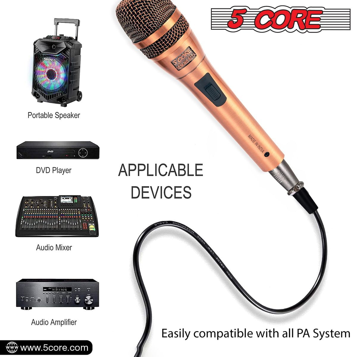 Professional Dynamic Vocal Microphone Neodymium Cardioid Unidirectional Handheld Mic for Singing Karaoke Steel Mesh Grille Metal Body With ON Off Switch + 16ft Detachable Cable + Clip + Bag