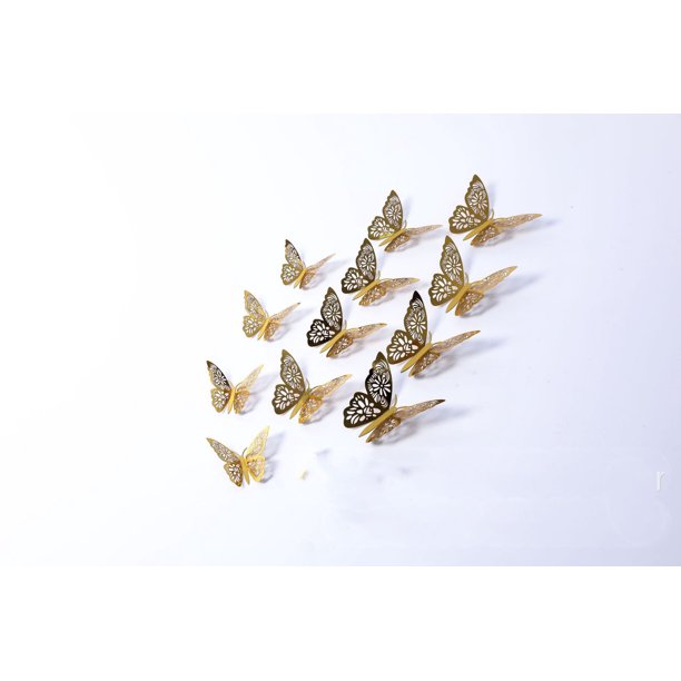 Homeex 12 3D Metal Texture Hollow Butterfly Wall Stickers Gold