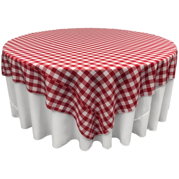 La Linen Mantel Cuadrado De Poliéster A Cuadros De 72 X 72 Pulgadas, Blanco Y Rojo