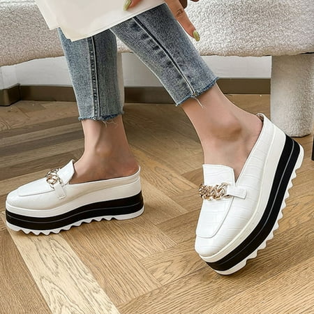 

FZM Women shoes Half Women s Wedge Trifle Slippers Fashion Casual Platform Chain Shoes Baotou Women s sneakers