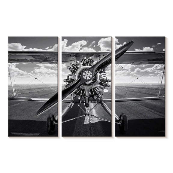 Elephant Stock Monochrome Vintage Airplane Wall Art - Horizontal Multi Panel Canvas - Living Room Wall Decor - Transportation Multi Panel - Black And Gray Decor - 23" x 14"