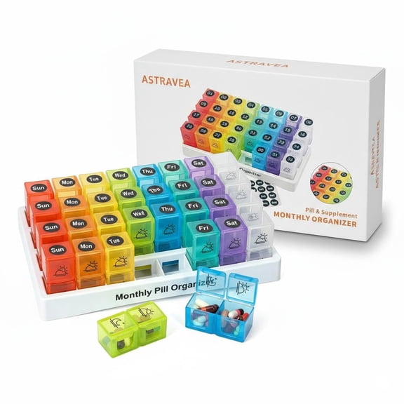 Never Miss a Dose | 31-Day High-Capacity Pill Organizer, 32 AM/PM BPA-Free Compartments | Portable Travel Medication Box