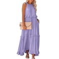 thumbnail image 4 of Long Summer Dresses for Women Sleeveless Halter Maxi Dress Flowy Ruffle Sundress (Purple XXL), 4 of 8