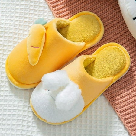 

shuwee Winter House Cotton Slippers Warm Cute Lovely Cartoon Rabbit Indoor Men Ladies Lovers Furry Slides