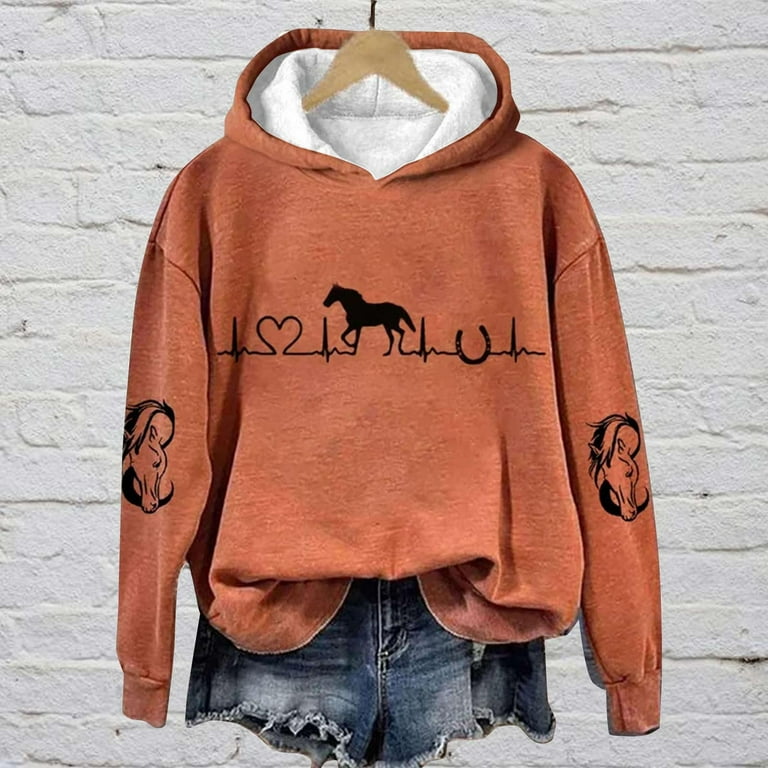 WTXUE Cotton Horse Heartbeat Horse Lover Hoodie Long Sleeve Sweatshirt Soft Printed Shirt Winter Sweatshirt Top Relaxed Fit Sweatshirts Hoodies Women s Size XL Walmart
