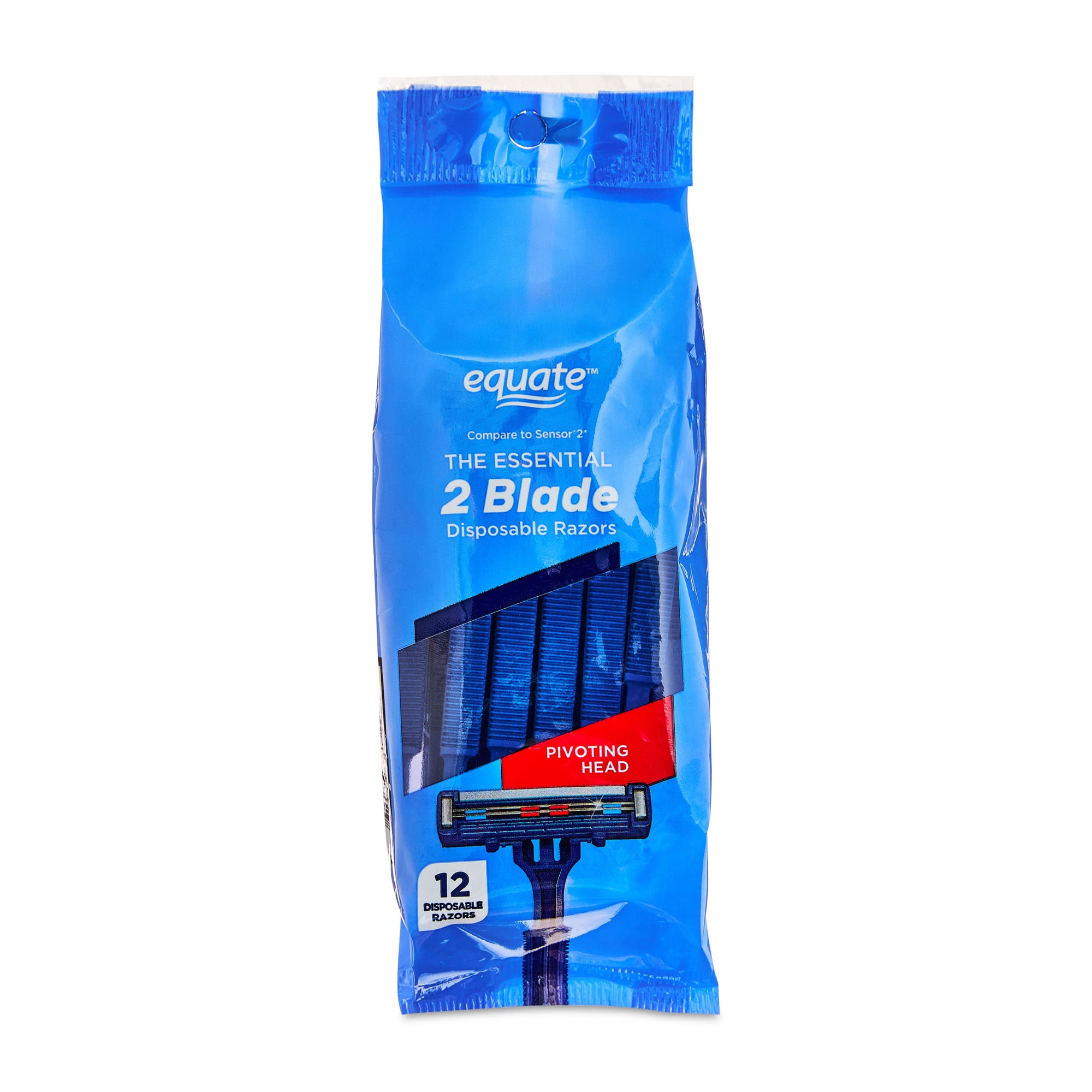 Equate 2-Blade Disposable Razors, Blue, 12 Count