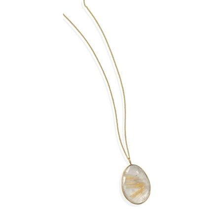 Green Rutilated Quartz Necklace - Rutilated Quartz Yellow Gold-plated Sterling Silver Necklace - Chain Included