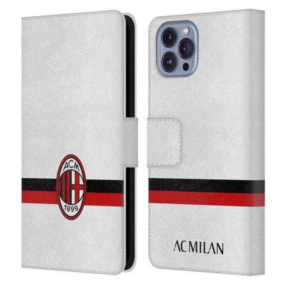 Head Case Designs Officially Licensed AC Milan Crest White Leather Book Wallet Case Cover Compatible with Apple iPhone 14