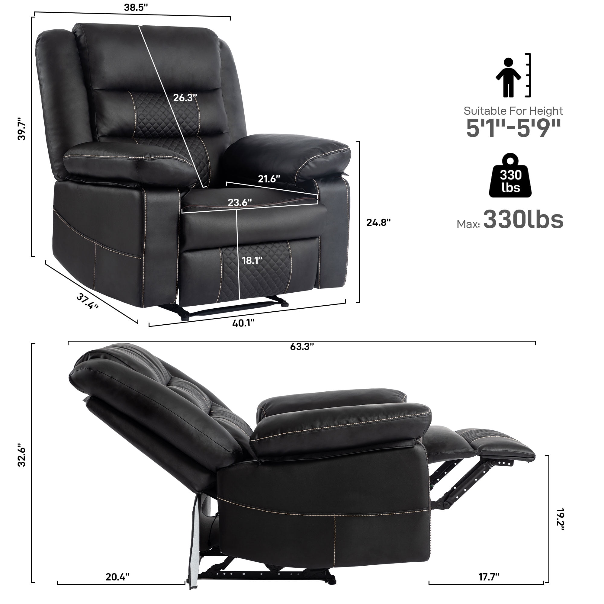 Kadyn Power Recliner Chair, Electric Power Recliner Chair with Massage and Heat, Electric Recliner Chairs for Seniors, USB Port, Black Kadyn Power Recliner Chair, Electric Power Recliner Chair with Massage and Heat, Electric Recliner Chairs for Seniors, USB Port, Black