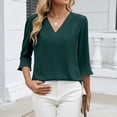 thumbnail image 6 of TKYCMSUAKI Summer Shirts for Women V Neck 3/4 Bell Sleeve T-Shirts Comfy Loose Fit Tunic Tops Lace Patchwork Pleated Blouses for Vacation, 6 of 8