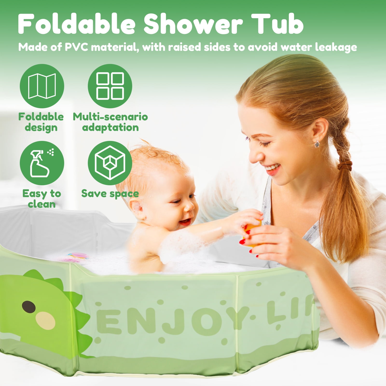 Ikoopy Foldable Kid Bathtub for Shower Portable Toddler Baby Bathtub with Drainage Design Space Saving for 0 to 8 Years Old Children Pet Travel