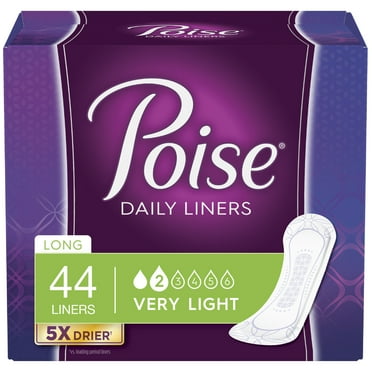 Poise Daily Incontinence Panty Liners, Very Light Absorbency, Long, 44 Count