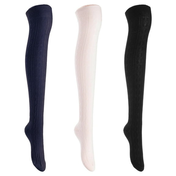 Lian LifeStyle Women's 3 Pairs Adorable Comfortable Soft Thigh High Over Knee High Cotton Socks Size 6-9 L1024 Black,Beige,Navy