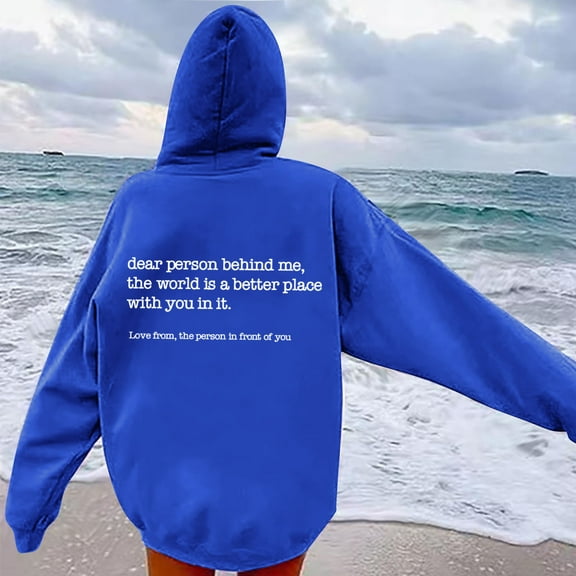 TFEOQRY Hooded Sweatshirts for Women Fashionable Simple Printed Pullover Long Sleeve Hooded Tops Sweatshirt Blue