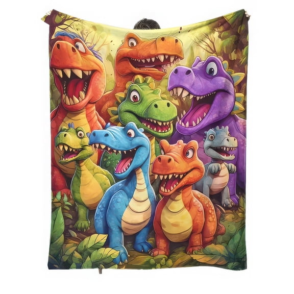 Premium Custom Flannel Blanket Personalized Soft Cozy Throw Blanket All Season Washable For Sofa Couch Bed Gift Home Décor - Cartoon Dinosaur 40x50