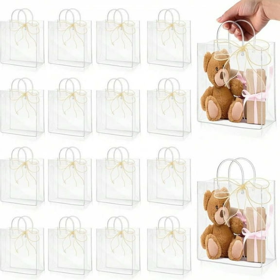 50PCS Clear Gift Bags with Handles - Large Reusable PVC Tote Bags Bulk for Party Favors, Shopping, Boutique, Weddings, Birthdays & Festivals
