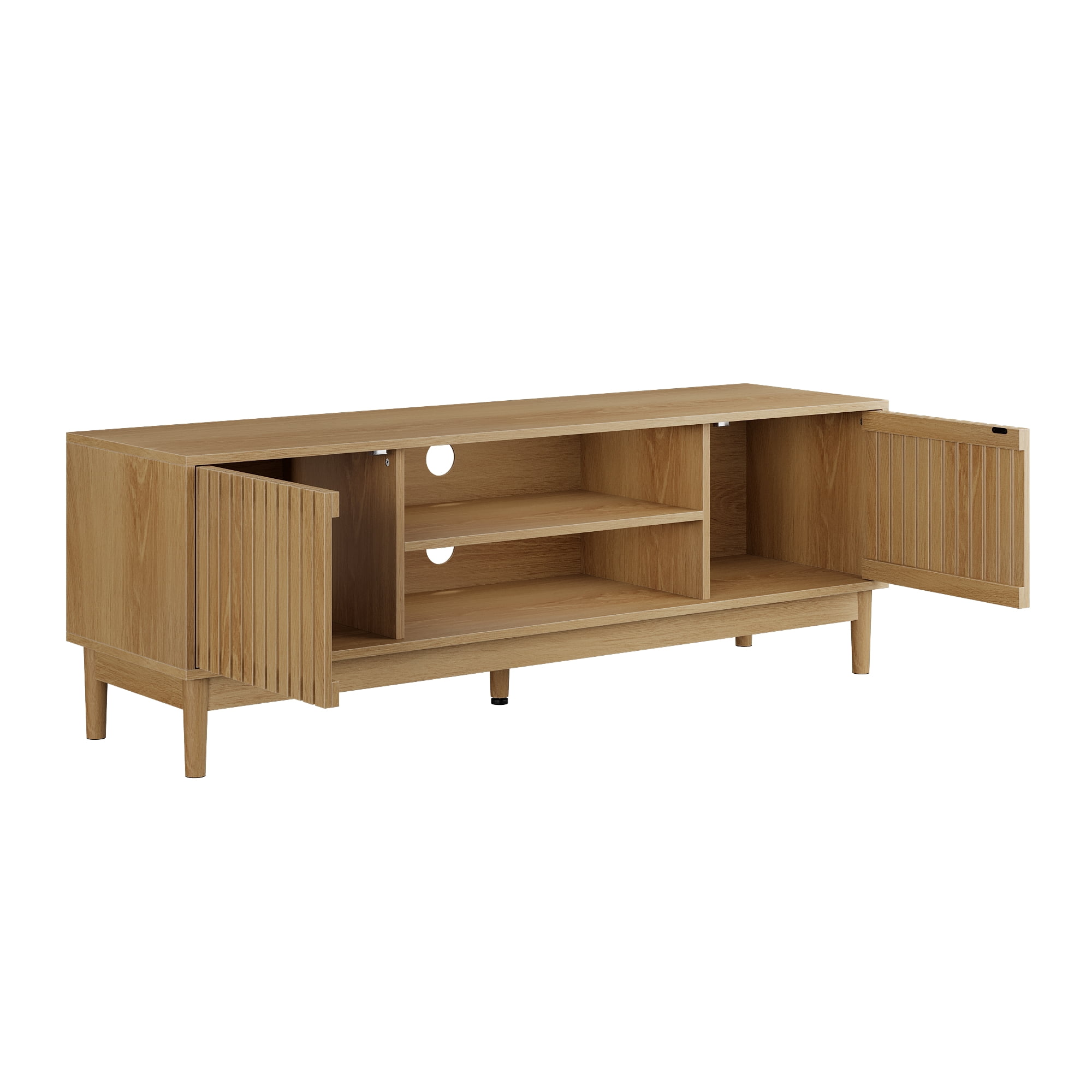 55" TV Stand, Mid-Century Modern Style TV Stand (Suitable For 55/65-Inch Tvs), Entertainment Center With Storage, Media Console for Living Room and Bedroom