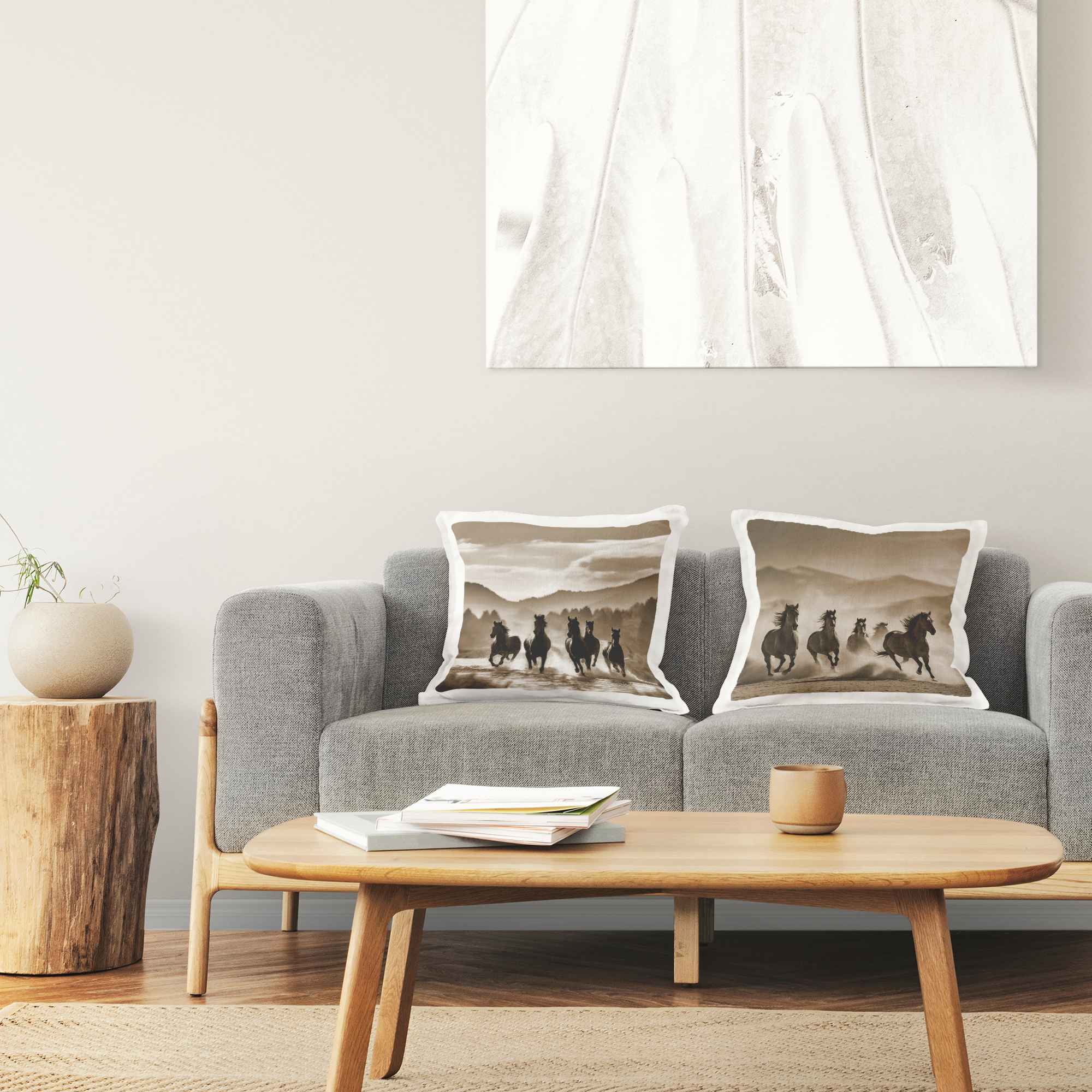 Stupell Industries Sepia Mountain Stallions Decorative Printed Throw Pillow Design by Noah Bay.