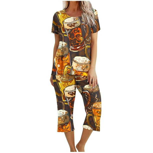 Conjunto de Verano para las Mujeres Impreso Cuello Redondo sin Mangas Y Pantalones, Casual de Dos Piezas para las Mujeres