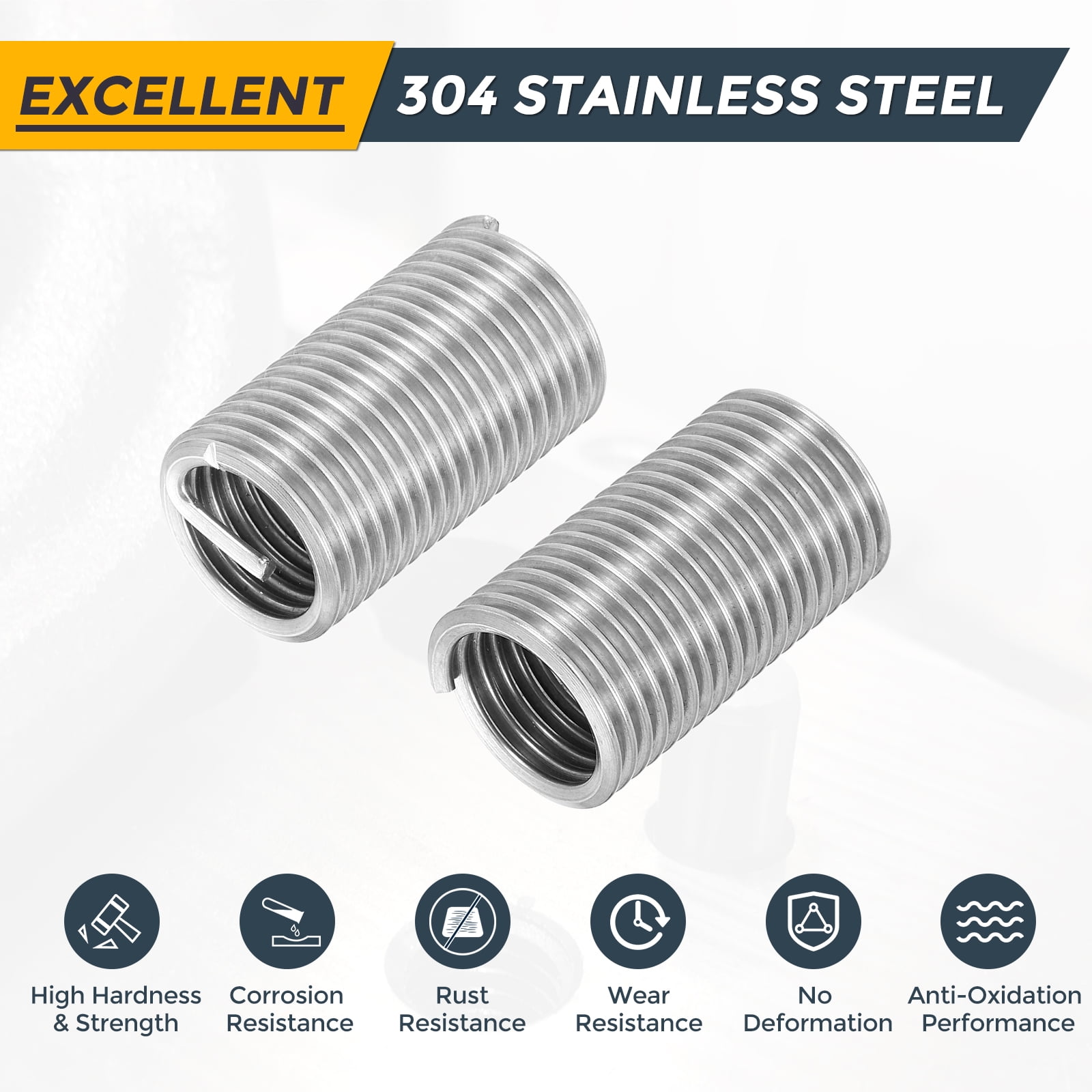 Uxcell 10pcs Wire Thread Inserts M18 x 2.5 x 3D Metric Helical Threaded Sleeve