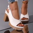 thumbnail image 3 of Platform Heels for Women Lug Sole Chunky High Heeled Sandals Peep Toe Splice Leather Adjustable Strap Pumps White Size 6.5, 3 of 8
