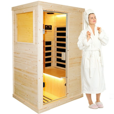 OUTEXER Far Infrared Wooden Sauna Room Home Sauna Spa 900W Low-EMF Dry Saunas Single Person Spa Finland Spruce Wood fit for 7ft Person