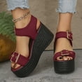 thumbnail image 3 of THDHVS Wedge Sandals for Women,Womens Sandals,Women's Fashion Casual One-Line Buckle Spring and Summer Wedge Heel Thick Bottom Fish Mouth Sandals Red 6.5, 3 of 6