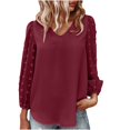 thumbnail image 2 of Oalirro Going out Tops for Women Deals Clearance Women's Fashion Summer Solid Color V-Neck Long Sleeve Chiffon Tops, 2 of 8