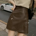 thumbnail image 6 of Riforla Skirts for Women Pure Colored Short Tight Skirt with Slit Pu Mini Skirts Coffee XL, 6 of 7