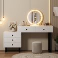 thumbnail image 2 of Vanity Desk with Mirror and Lights, 49.2”H Makeup Vanity with 3 Color Lights and Adjustable Brightness, Bedroom Vanity Table with 5 Drawers Makeup Vanity Modern Makeup Vanity Organizer, 2 of 6