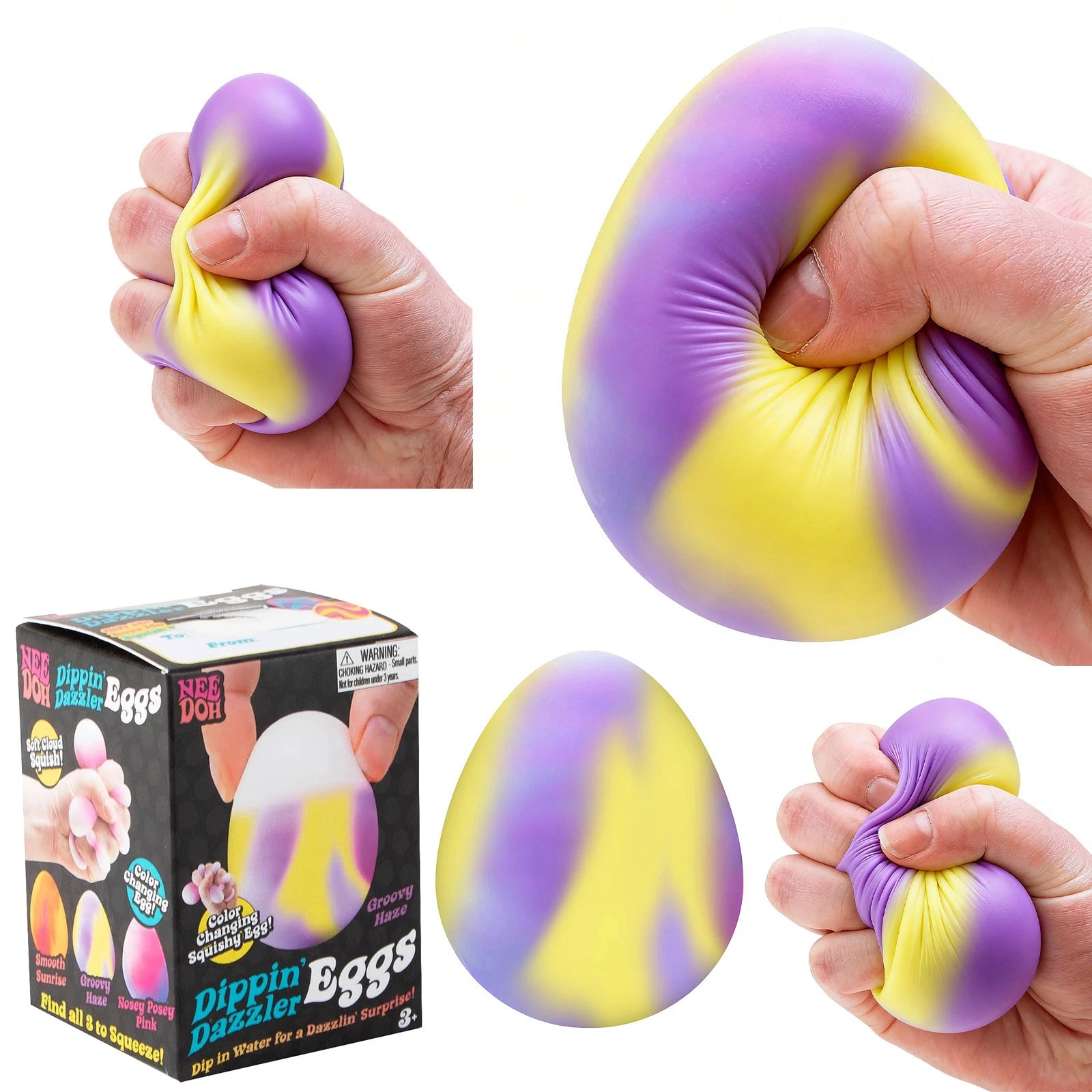 Nee doh Dippin’ Dazzler Eggs Color Changing Stress Balls, 3-Pack Sensory Balls