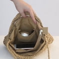 thumbnail image 4 of Bolso cruzado de paja para mujer, bolso de hombro tejido, bolso y bolsos de playa redondos de verano, bolso de ratán de verano, bolso cruzado de hombro caqui, 4 of 5