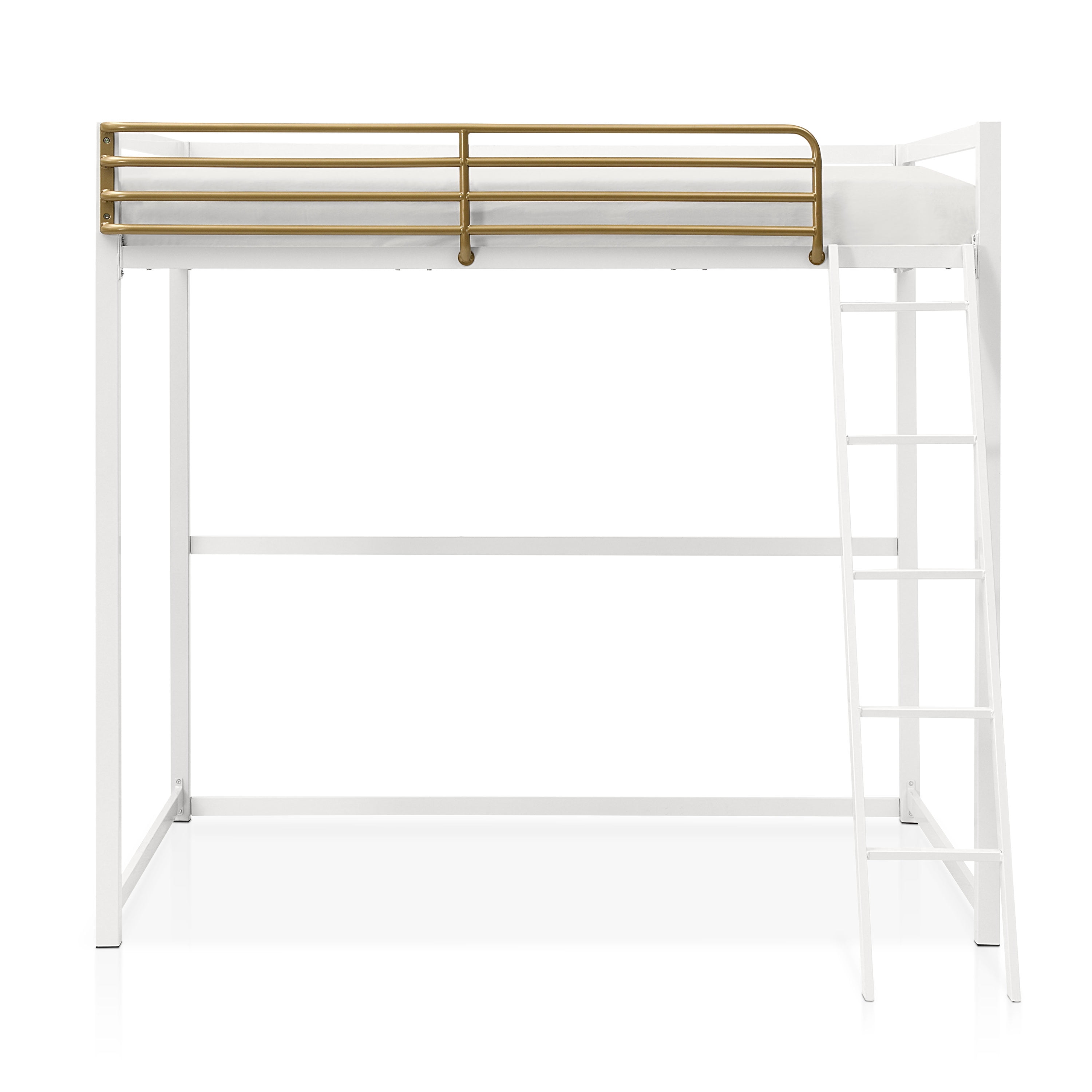 Furniture of America Metal Full Loft Bed with Guardrails, White and Gold Two-Tone Finish